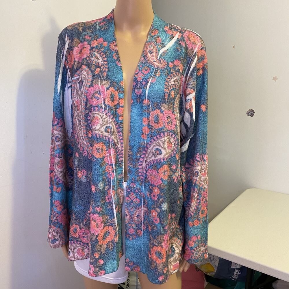 Mushka By Sienna Rose Women L Whimsical Paisley Floral Open Cardigan Sweater - Picture 6 of 8